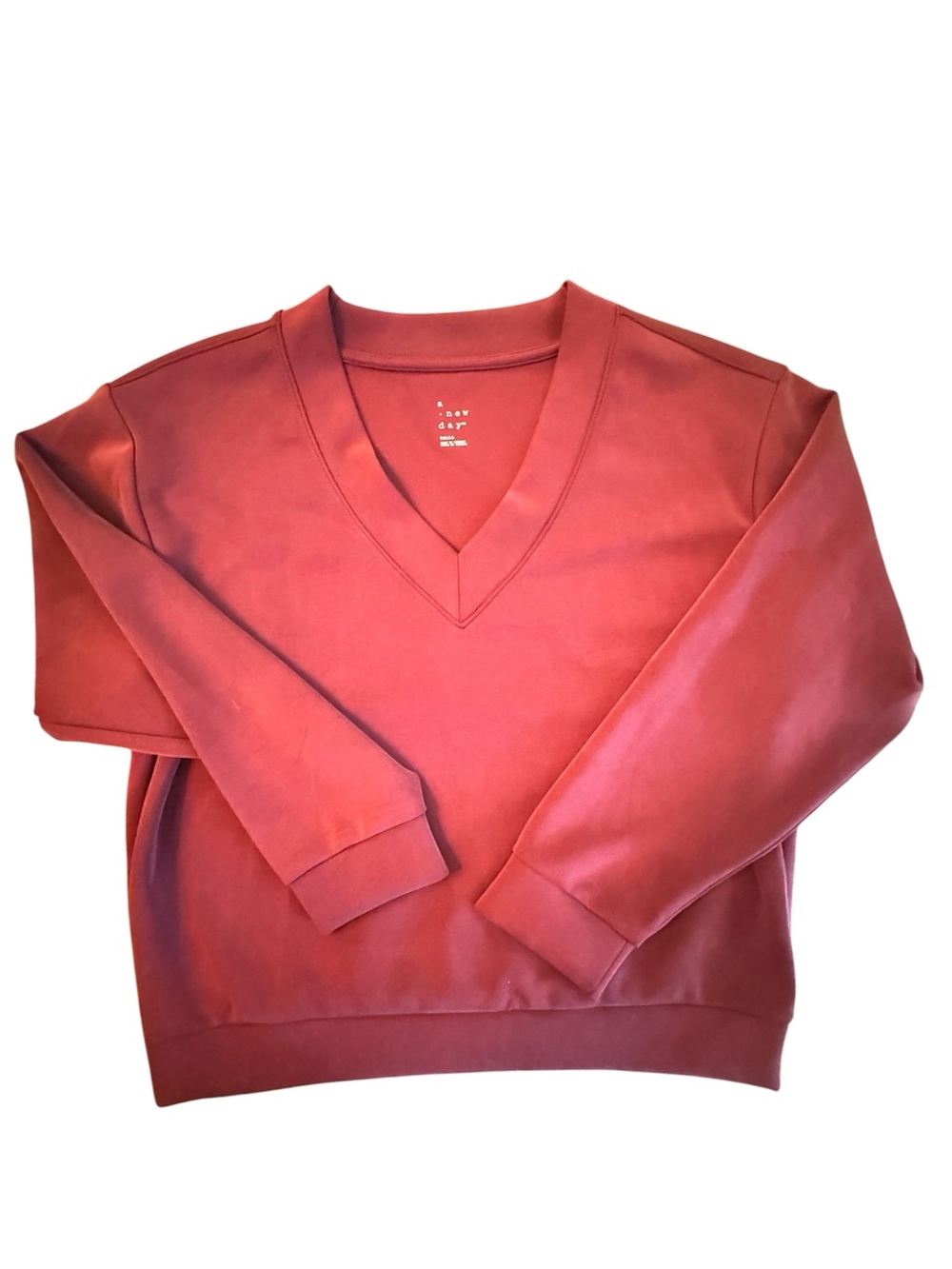 A New Day Women’s Burgundy Scuba Knit V-Neck Sweatshirt Pullover Small NWT